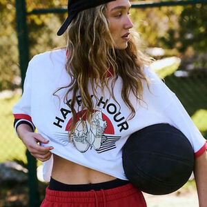 Free People Inspire Ringer tee short sleeve red Happy Hour sporty women's medium